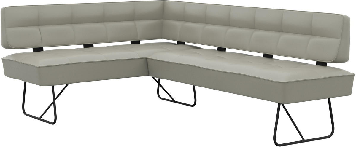 ECKBANK 165/207 cm Echtleder Hellgrau   - Hellgrau/Schwarz, Design, Leder/Metall (165/207cm) - Moderano