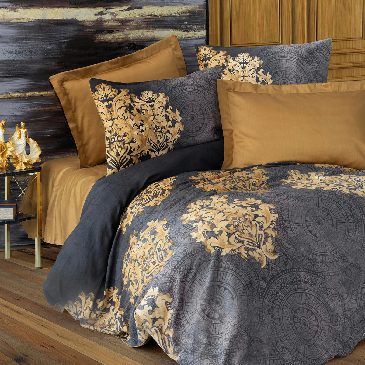 BETTWÄSCHE 155/220 cm  - Anthrazit/Beige, Basics, Textil (155/220cm)