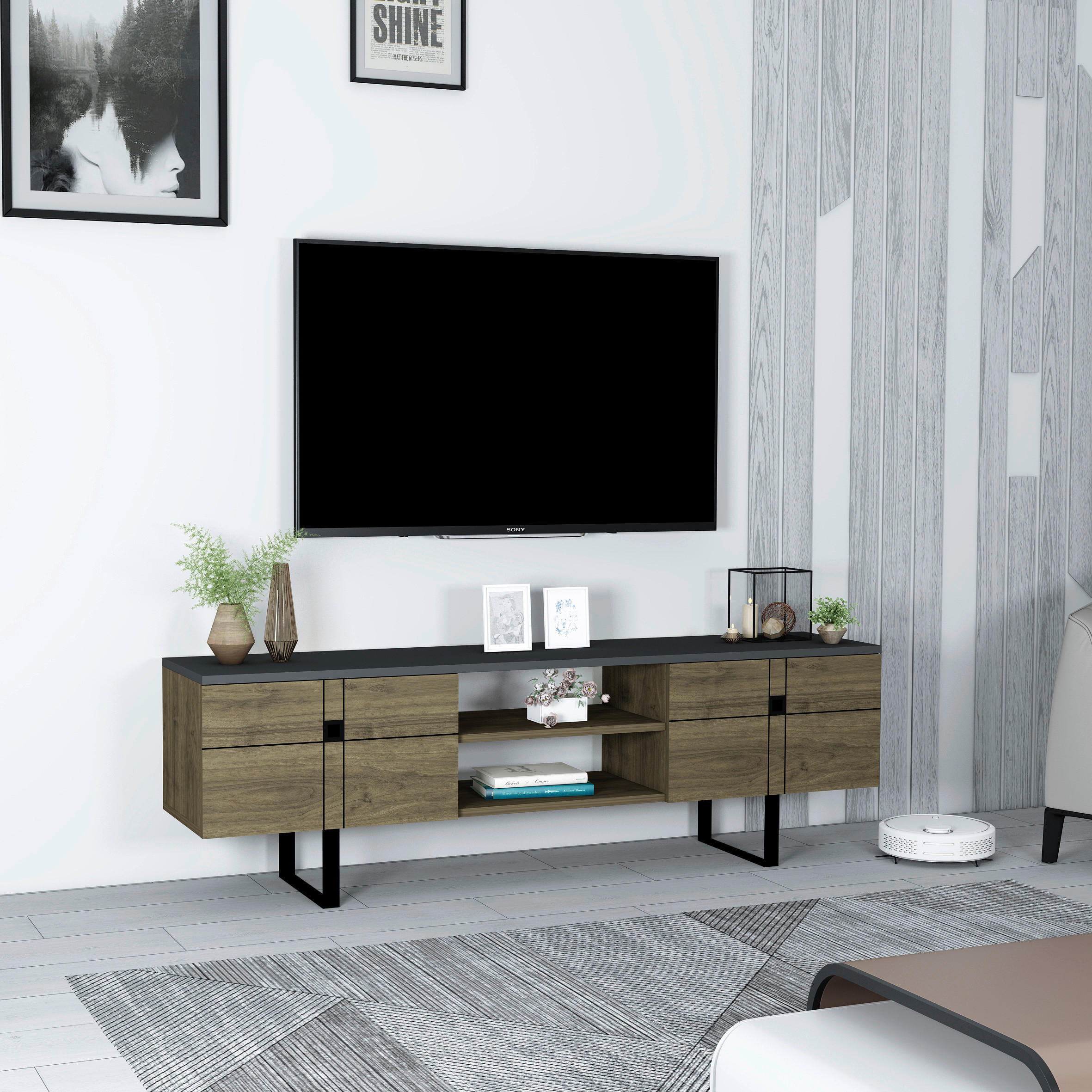 LOWBOARD Recife  in 160/50/35 cm  - Eiche dunkel/Schwarz, Design, Holzwerkstoff (160/50/35cm) - Livetastic