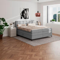 BOXSPRINGBETT 180/200 cm,  in Hellgrau, H3 = fest  - Hellgrau/Schwarz, KONVENTIONELL, Kunststoff/Textil (180/200cm)