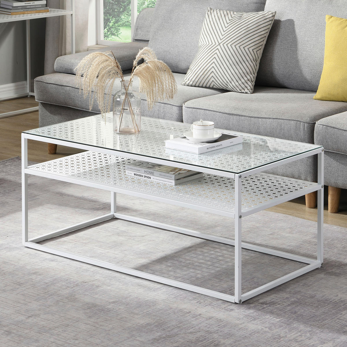 COUCHTISCH in Glas 100/50/45 cm  - Weiß, Design, Glas/Metall (100/50/45cm) - MID.YOU