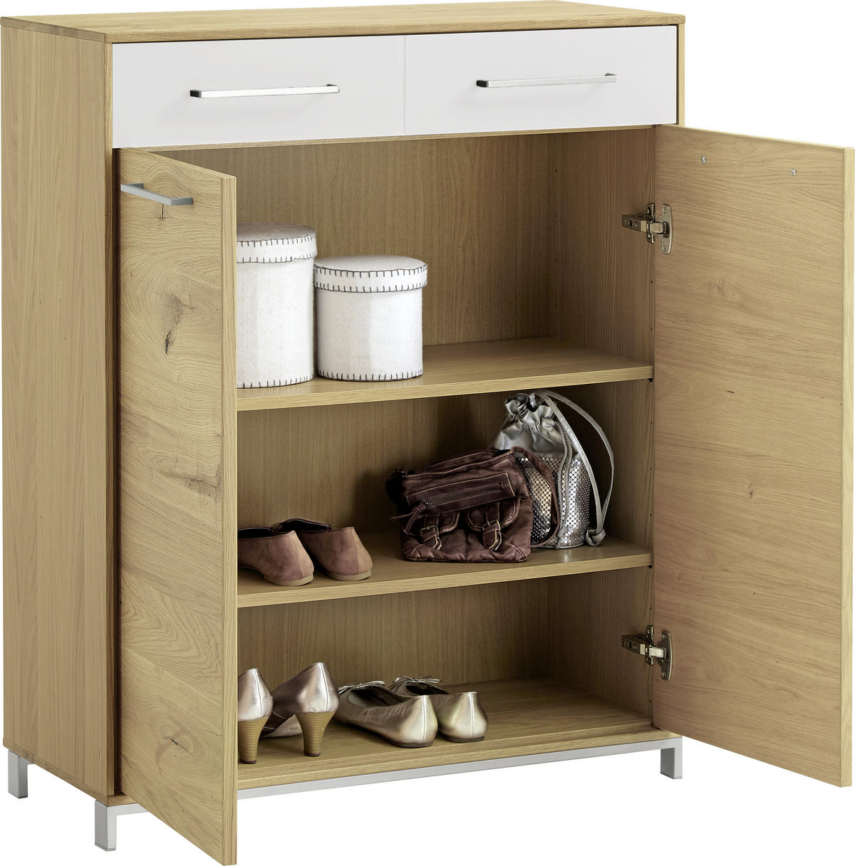 KOMMODE  in 86/105/37 cm  - Edelstahlfarben/Eichefarben, Design, Glas/Holz (86/105/37cm)