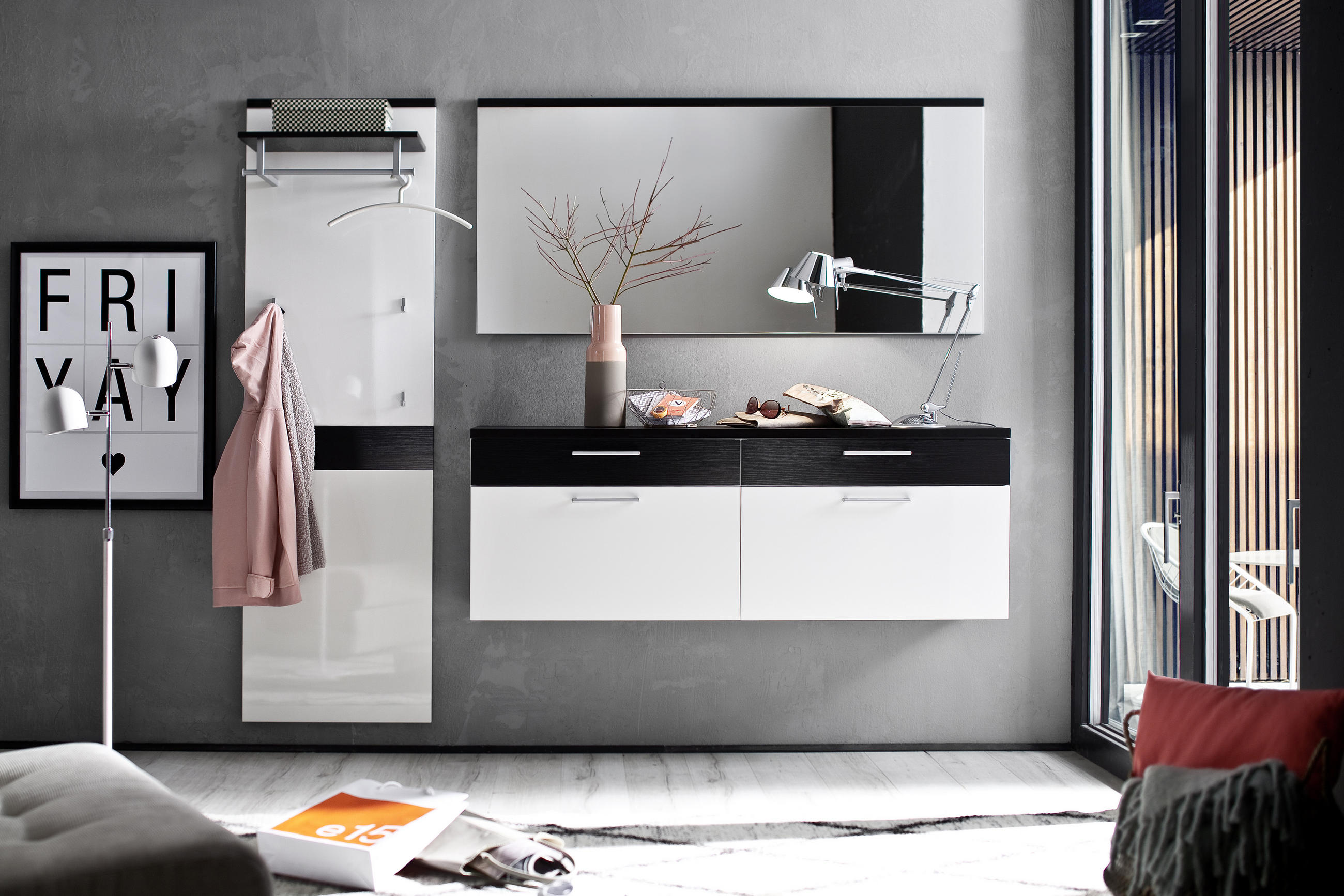 GARDEROBENPANEEL Eiche furniert Weiß, Eichefarben - Eichefarben/Weiß, Design, Holz (60/199/32cm) - Cassando
