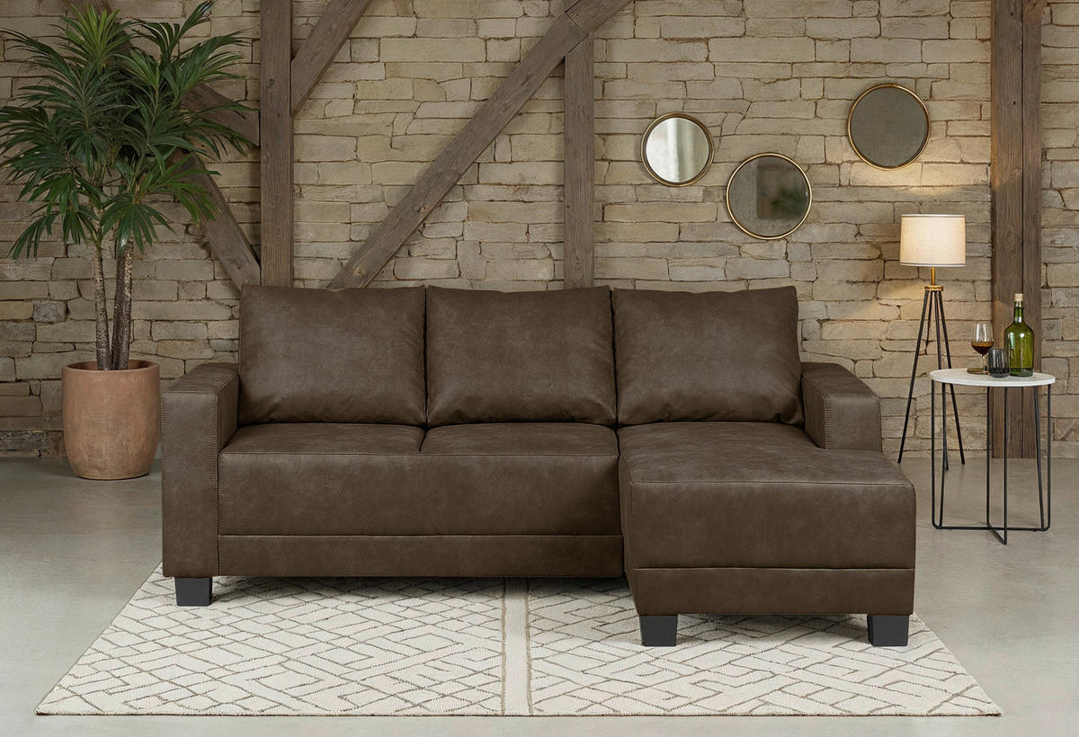 ECKSOFA  in Mikrofaser Dunkelbraun  200/144 cm  - Dunkelbraun/Braun, Design, Holz/Textil (200/144cm) - MID.YOU