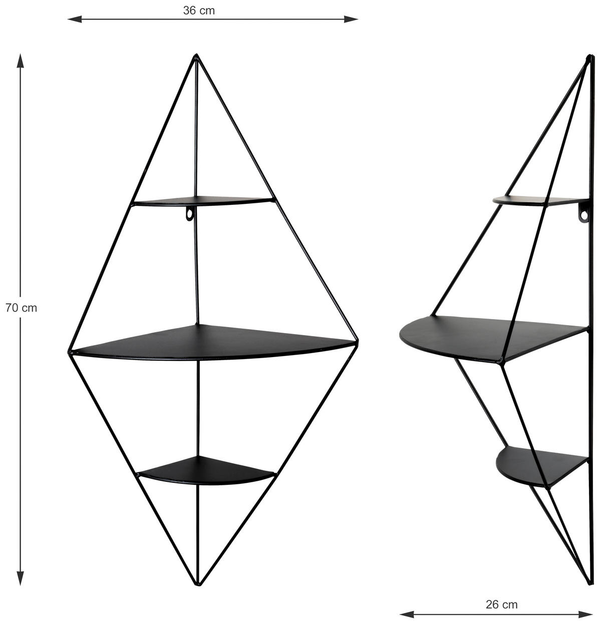 STENSKI REGAL 36/70/26 cm črna  - črna, Konvencionalno, kovina (36/70/26cm) - Carryhome