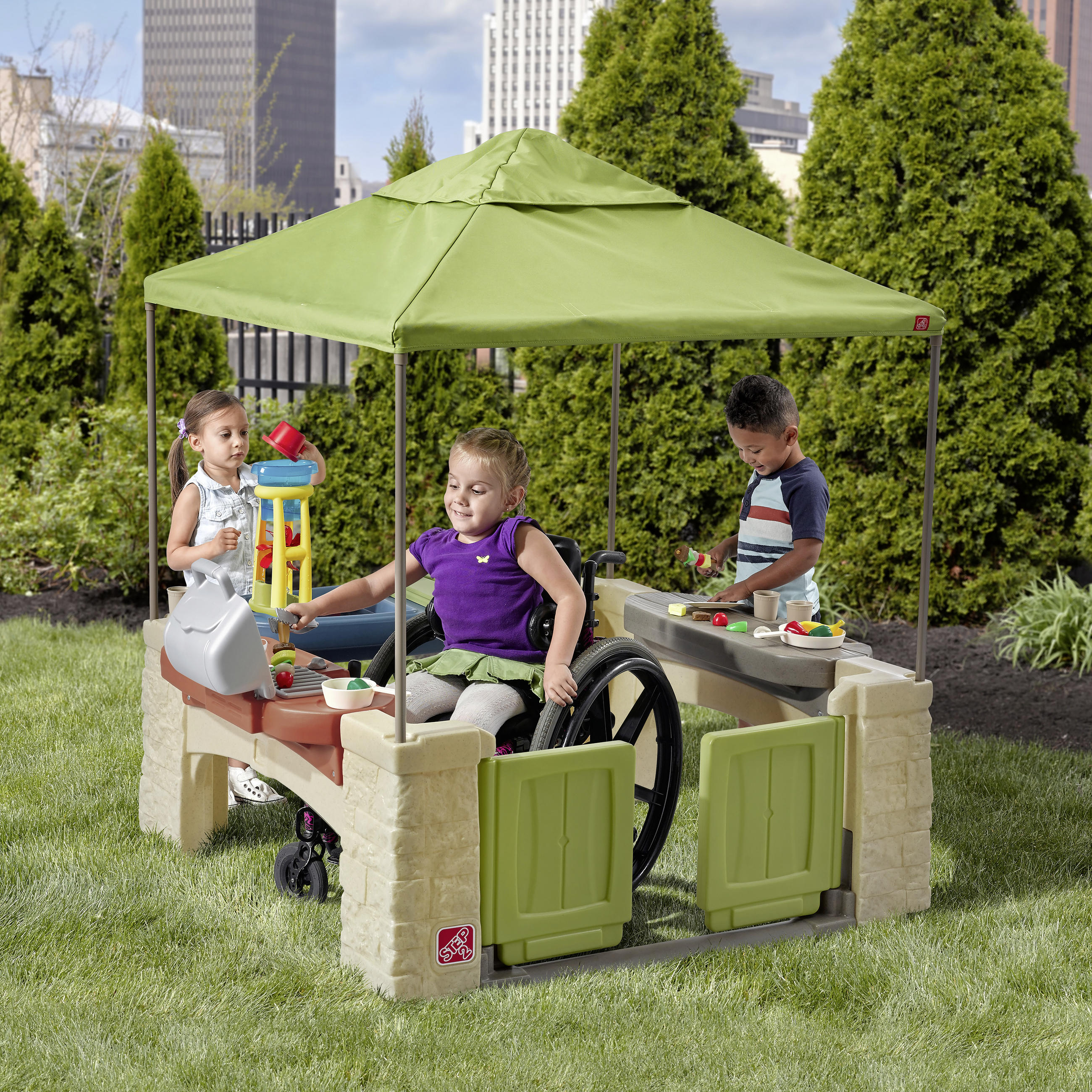 SPIELHAUS 132,8/152,4/137,16 cm SPIELHAUS PATIO 16-TLG.  - Blau/Greige, Basics, Kunststoff/Textil (132,8/152,4/137,16cm) - Ambia Garden