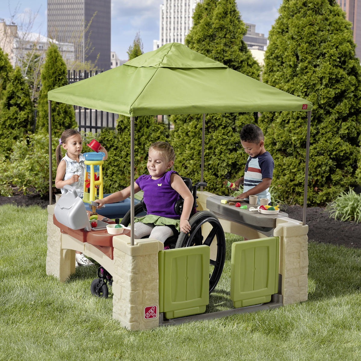 SPIELHAUS 132,8/152,4/137,16 cm SPIELHAUS PATIO 16-TLG.  - Blau/Greige, Basics, Kunststoff/Textil (132,8/152,4/137,16cm) - Ambia Garden