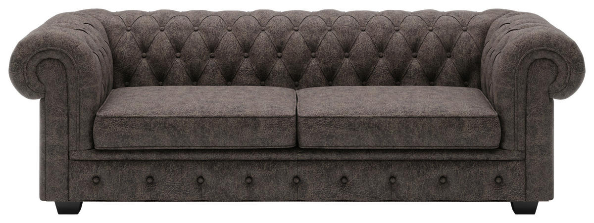 CHESTERFIELD-SOFA in Echtleder Dunkelbraun  - Wengefarben/Dunkelbraun, Lifestyle, Leder/Holz (206/76,5/96cm) - Landscape