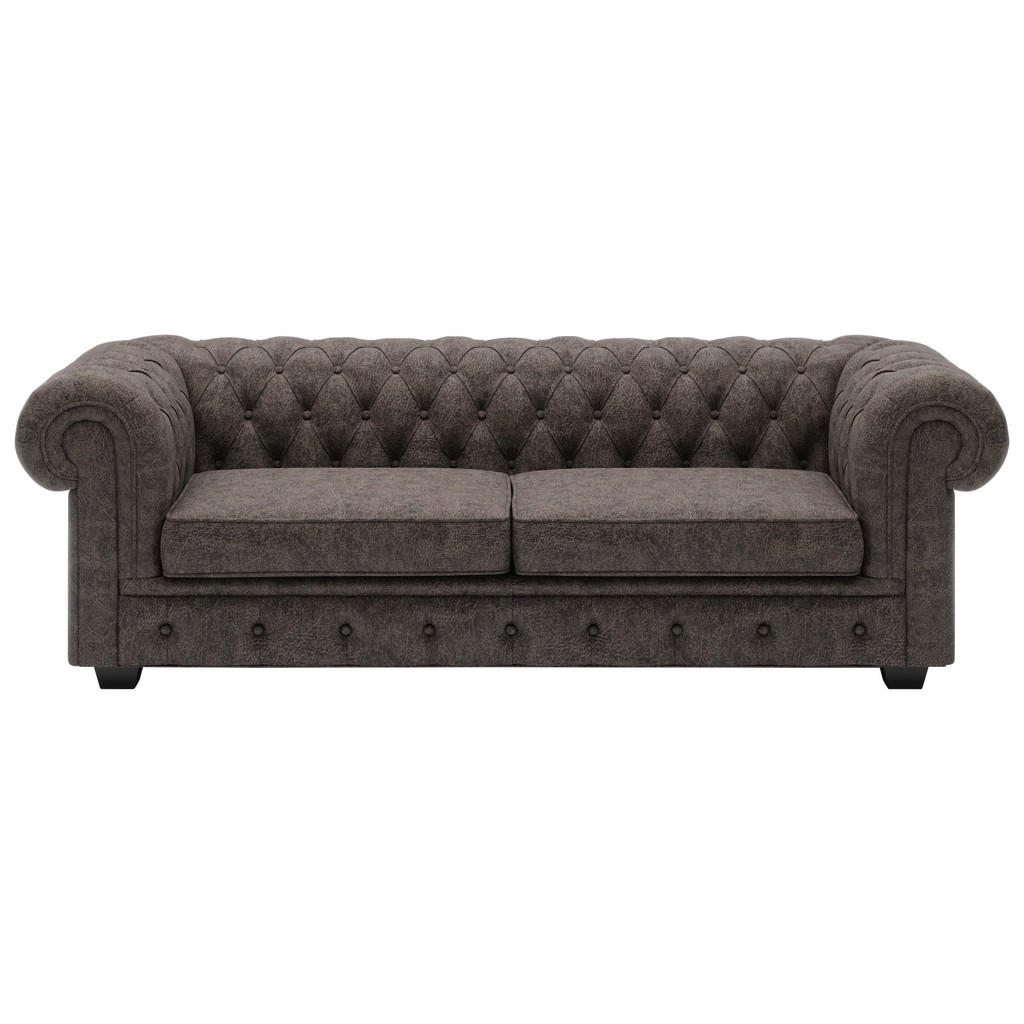 Thumbnail - Landscape Chesterfield-Sofa, Dunkelbraun, Leder, Echtleder, Nubukleder, Kiefer, vollmassiv, Vintage, 3-Sitzer, Füllung: ...