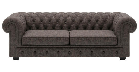 CHESTERFIELD-SOFA Dunkelbraun Echtleder - Wengefarben/Dunkelbraun, LIFESTYLE, Leder/Holz (206/76,5/96cm) - Landscape