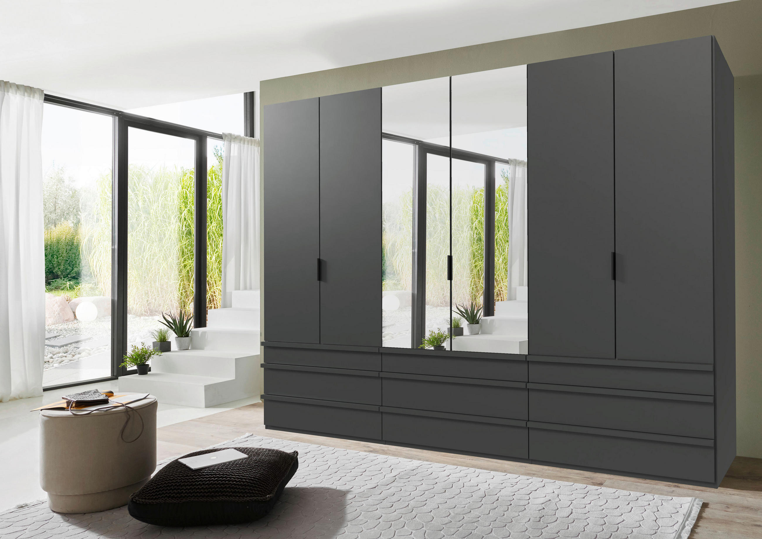 FALTTÜRENSCHRANK in Graphitfarben  - Schwarz/Graphitfarben, Design, Glas/Holzwerkstoff (300/216/58cm) - Boxxx