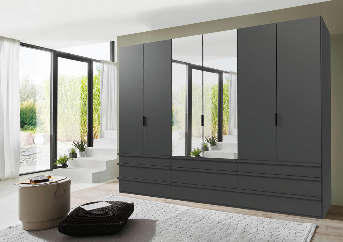 FALTTÜRENSCHRANK in Graphitfarben  - Schwarz/Graphitfarben, Design, Glas/Holzwerkstoff (300/216/58cm) - Boxxx