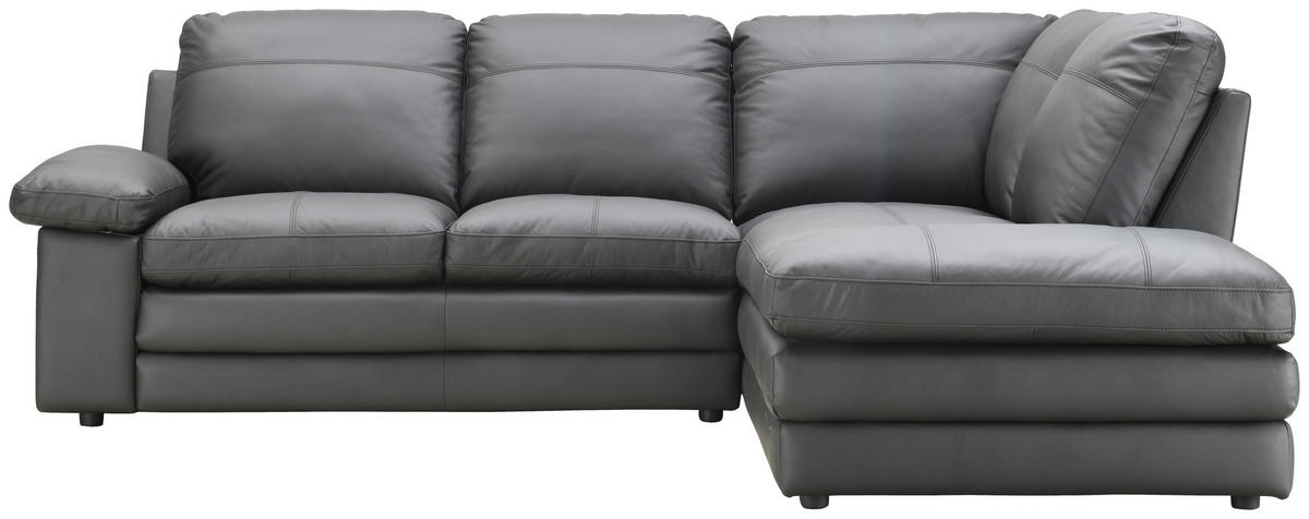 ECKSOFA in Echtleder Schwarz  - Schwarz, Konventionell, Leder/Kunststoff (230/191cm) - MID.YOU