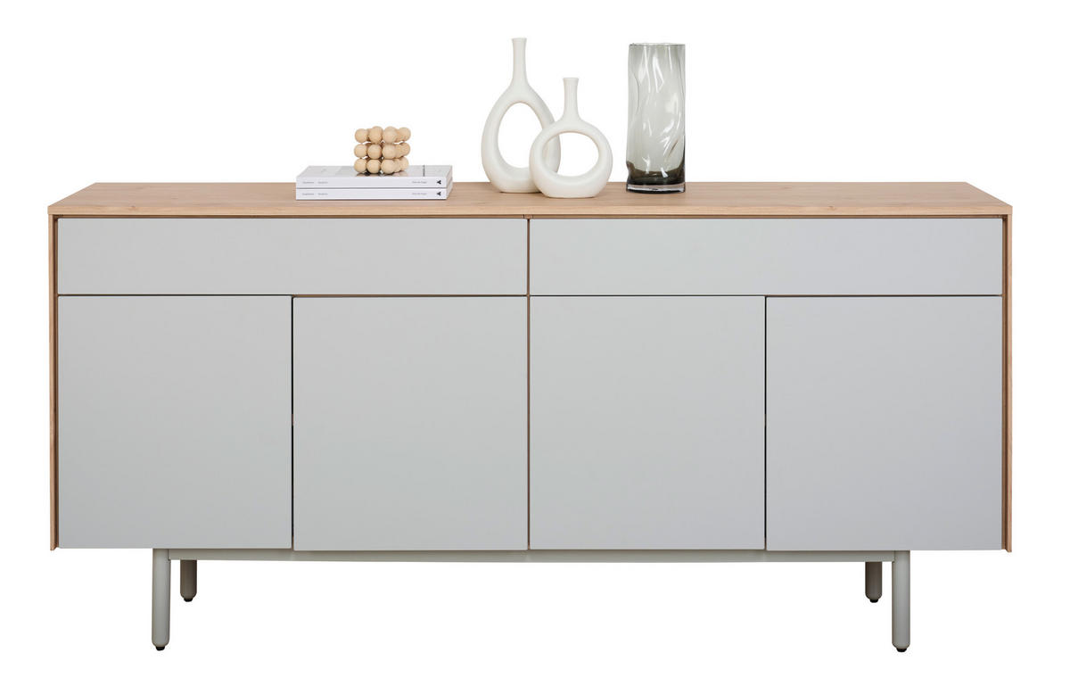 SIDEBOARD Grau, Eichefarben  180/86/42 cm  - Eichefarben/Grau, Design, Holzwerkstoff (180/86/42cm) - home24