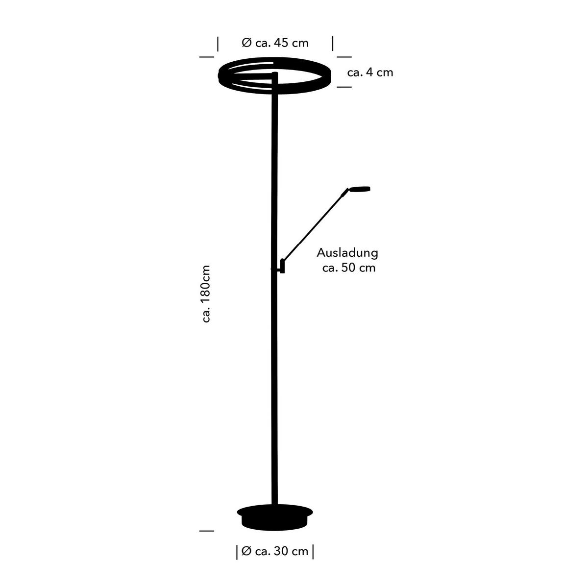 LED-STEHLEUCHTE Ben 45/180 cm  - Bronzefarben, MODERN, Metall (45/180cm) - elements by BANKAMP