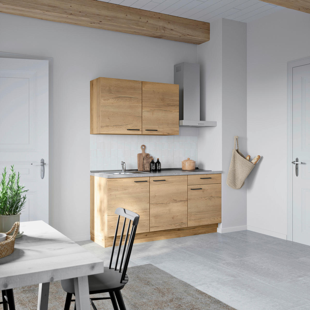 KUHINJSKI BLOK BREZ APARATOV - črna/barve hrasta, Moderno, kovina/leseni material (180cm) - Celina Home