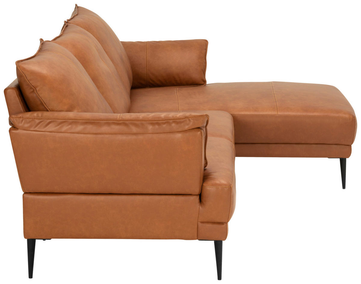ECKSOFA Rostfarben Echtleder  - Rostfarben/Schwarz, Design, Leder/Metall (233/153cm) - Livetastic