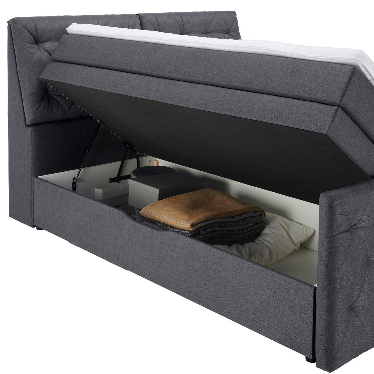 BOXSPRINGBETT 180/200 cm  in Dunkelgrau  - Dunkelgrau/Schwarz, Konventionell, Kunststoff/Textil (180/200cm) - Carryhome