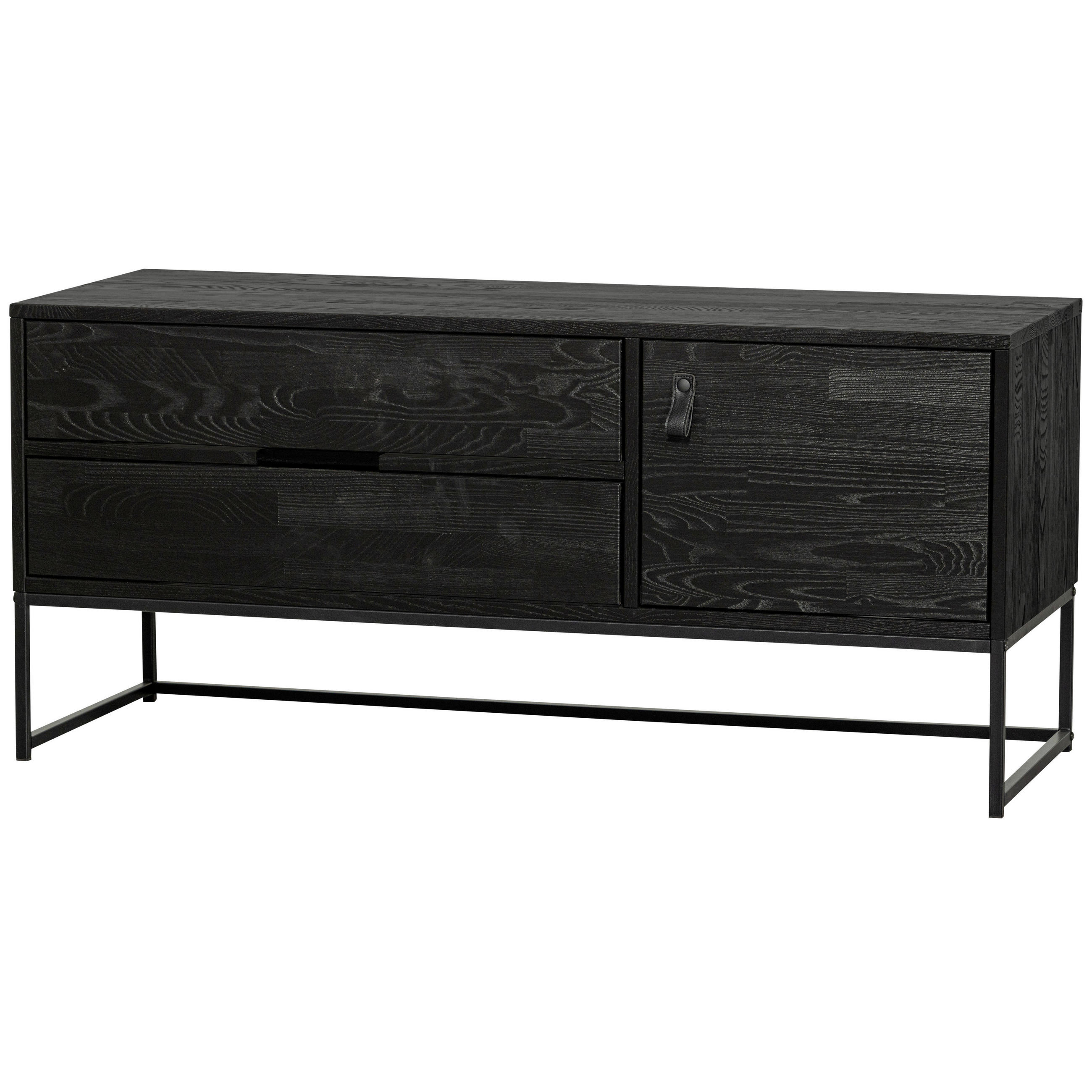 LOWBOARD Silas  in 120/55/44 cm  - Schwarz, Design, Leder/Holz (120/55/44cm) - Livetastic