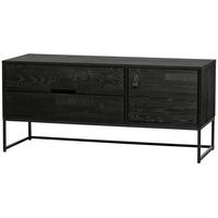 LOWBOARD Silas  in 120/55/44 cm  - Schwarz, Design, Leder/Holz (120/55/44cm) - Livetastic