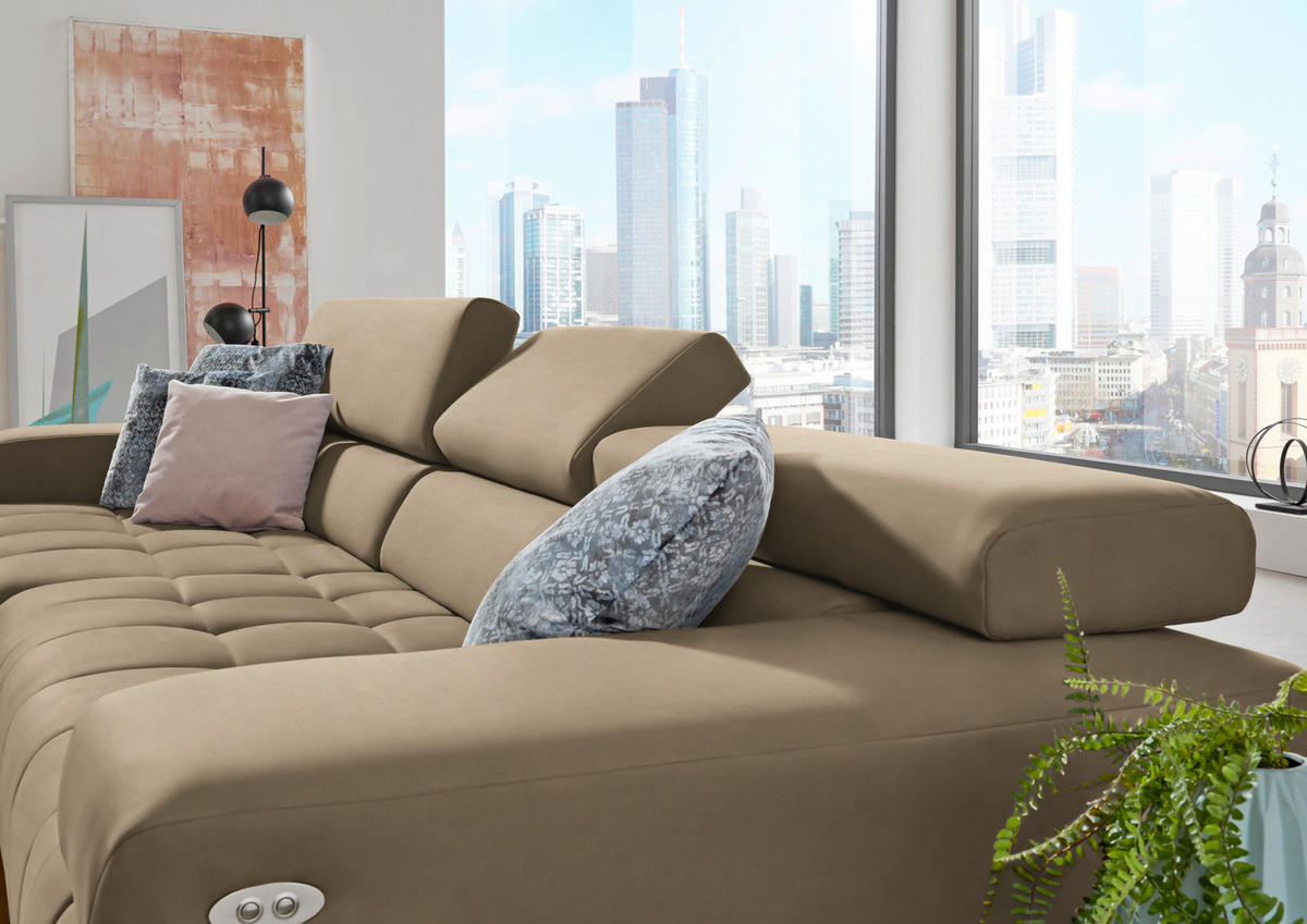ECKSOFA Mikrofaser Hellbraun  - Hellbraun/Silberfarben, Design, Textil/Metall (190/335cm) - Beldomo Speed