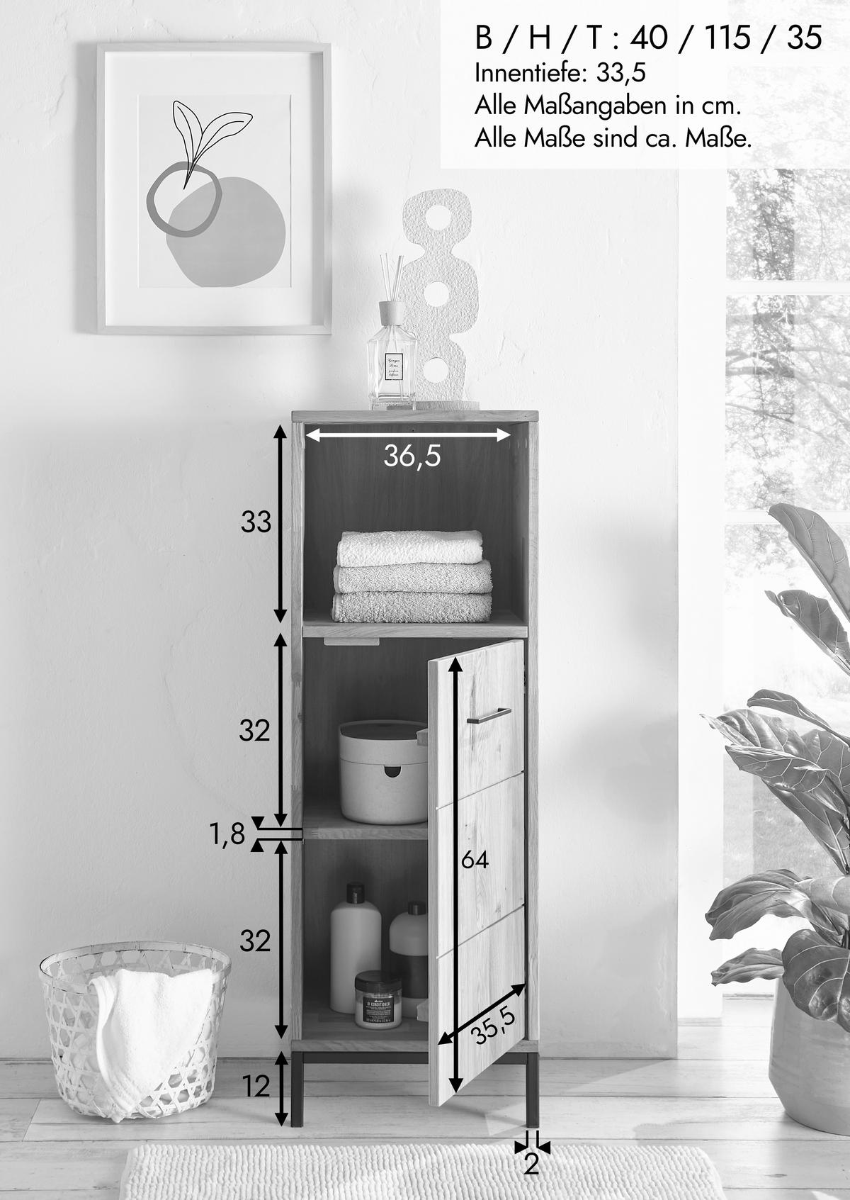 MIDISCHRANK 40/115/35 cm  - Wildeiche/Schwarz, Basics, Holz/Metall (40/115/35cm) - Linea Natura