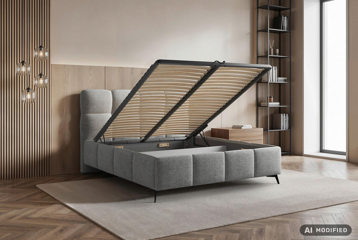 POLSTERBETT 140/200 cm,  in Silberfarben, gepolstertes Kopfteil, Lattenrost,  - Silberfarben/Schwarz, Design, Holz/Textil (140/200cm) - Chameo