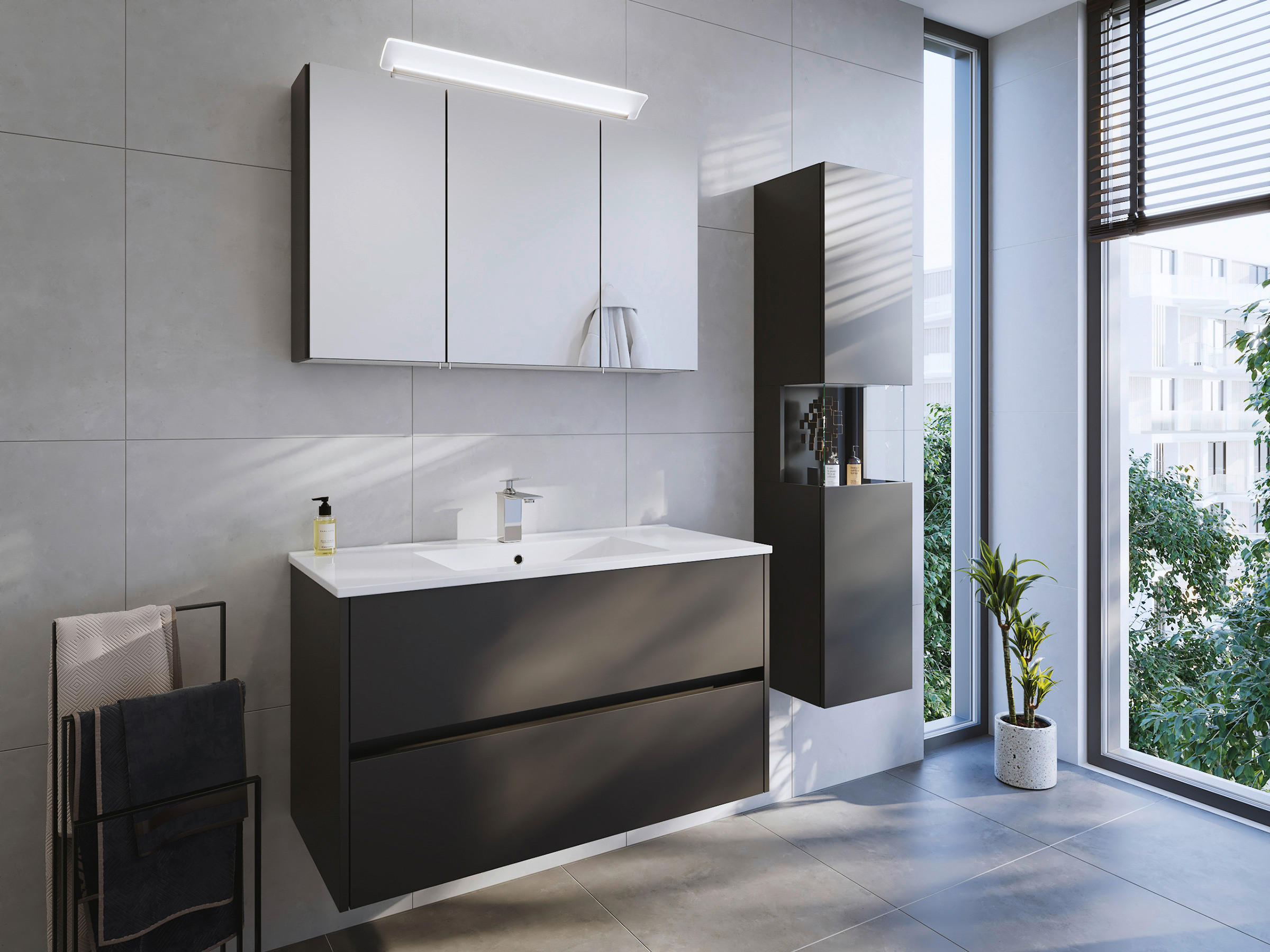 BADEZIMMER 3-teilig  in 100 cm  - Graphitfarben/Weiß, Basics, Keramik/Holzwerkstoff (100cm) - MID.YOU