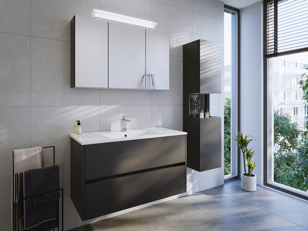 BADEZIMMER 3-teilig  in 100 cm  - Graphitfarben/Weiß, Basics, Keramik/Holzwerkstoff (100cm) - MID.YOU