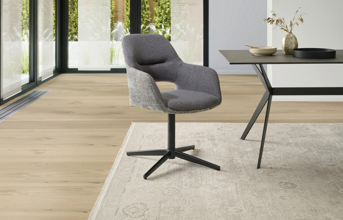 ARMLEHNSTUHL  in Eisen Chenille, Leinenoptik  - Schwarz/Grau, KONVENTIONELL, Textil/Metall (61/85/63cm) - MID.YOU