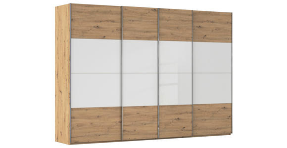 SCHWEBETÜRENSCHRANK  in Weiß, Eiche Artisan  - Chromfarben/Weiß, KONVENTIONELL, Glas/Holzwerkstoff (316/223/68cm) - Novel