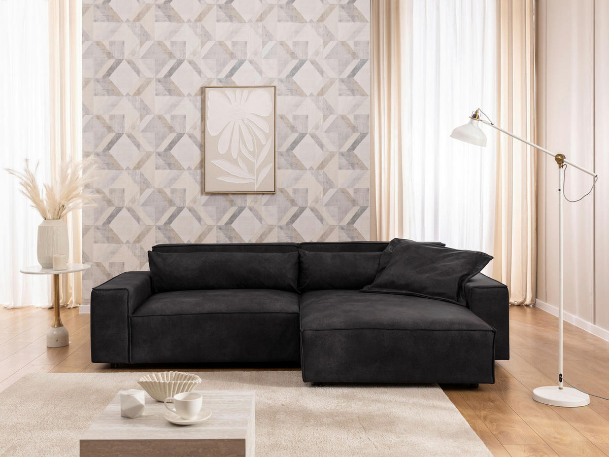 ECKSOFA Curduroy in Lederlook Anthrazit Rückenkissen  251/142 cm  - Anthrazit/Schwarz, Design, Kunststoff/Textil (251/142cm) - P & B