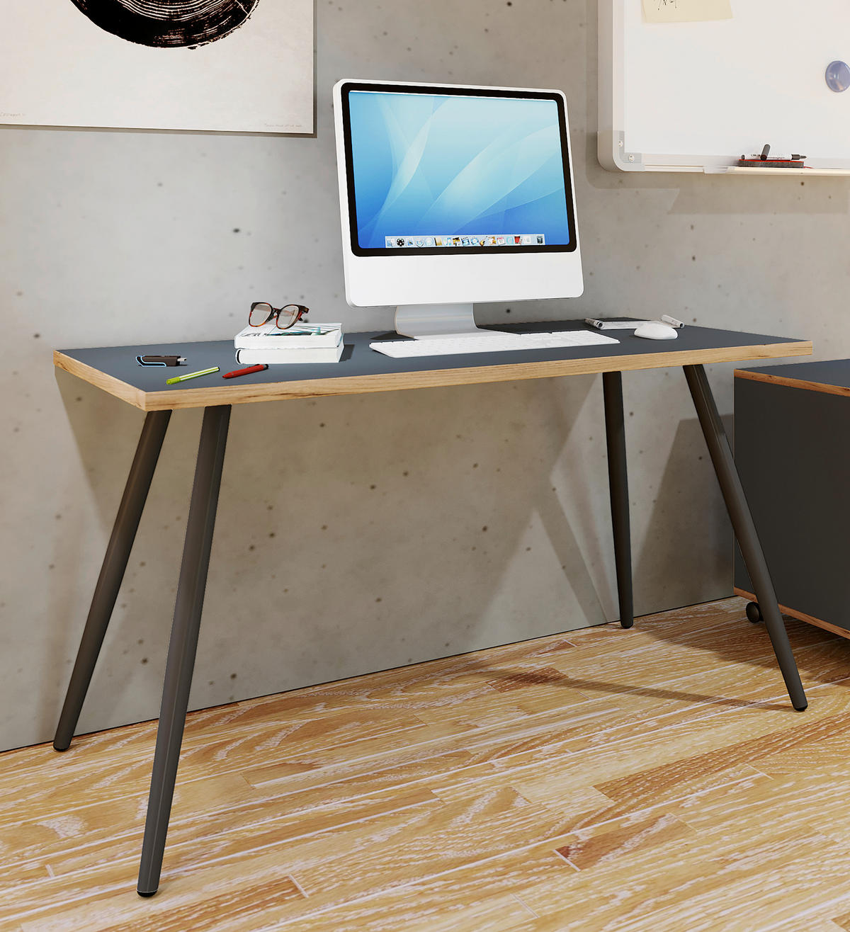 SCHREIBTISCH 138/80/70 cm Anthrazit, Honigeiche  - Honigeiche/Anthrazit, Design, Holzwerkstoff/Metall (138/80/70cm) - P & B