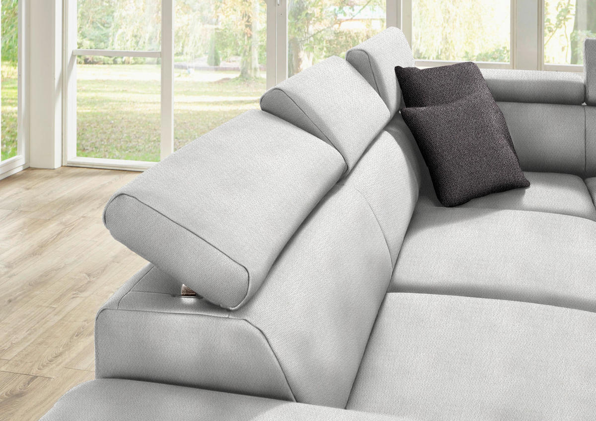 ECKSOFA in Mikrofaser Ecru  - Ecru/Eichefarben, Natur, Holz/Textil (226/273cm) - Beldomo System