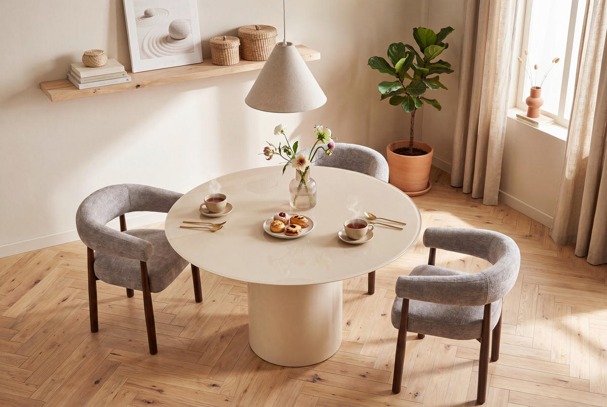 ESSTISCH Nachbildung  Glas, Holzwerkstoff rund Beige  - Beige, MODERN, Glas/Holzwerkstoff (120/75cm) - MID.YOU