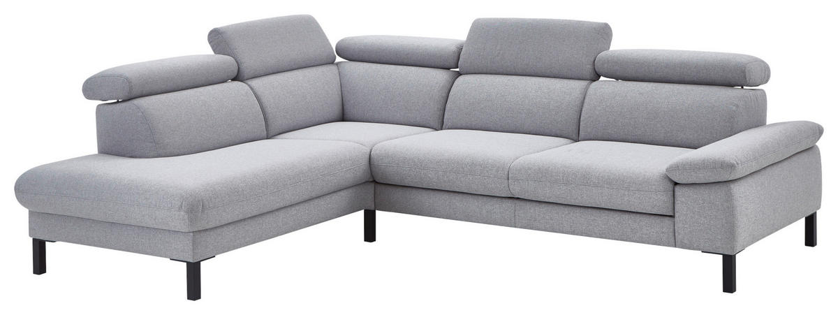 ECKSOFA in Flachgewebe Hellgrau  - Hellgrau/Schwarz, Design, Holzwerkstoff/Textil (217/272cm) - Pure Home Comfort