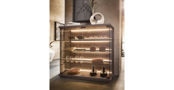 VITRINE Eiche dunkel  117/128/38 cm  - Eiche dunkel, Design, Glas/Holz (117/128/38cm) - Belluti