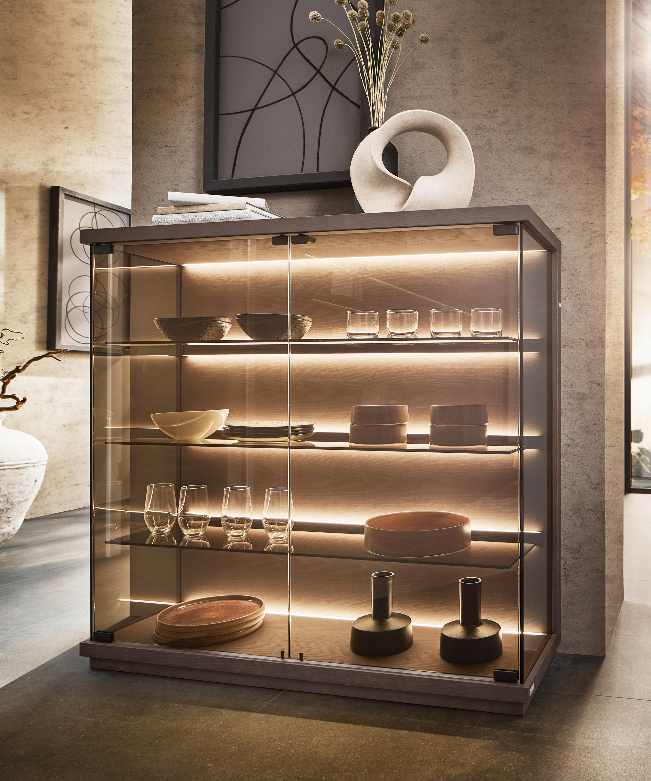 VITRINE Eiche dunkel  117/128/38 cm  - Eiche dunkel, Design, Glas/Holz (117/128/38cm) - Emilio Belluti