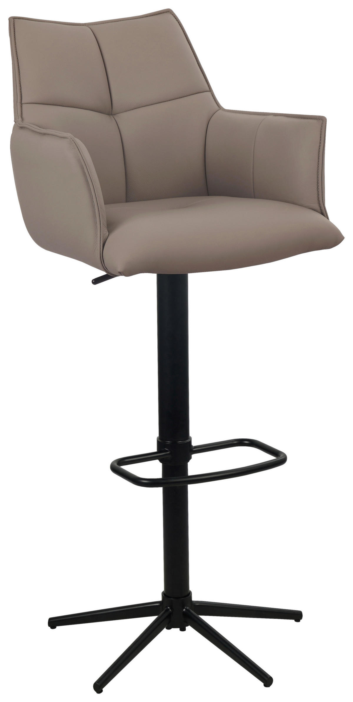 BARHOCKER Echtleder Schwarz, Taupe Eisen Sitzfläche 360° drehbar  - Taupe/Schwarz, Design, Leder/Metall (54/96-121/56cm) - Novel