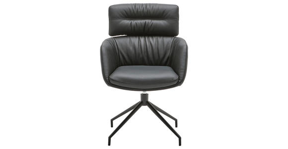ARMLEHNSTUHL in Eisen Echtleder pigmentiert - Schwarz, Design, Leder/Metall (62/92/65cm) - Dieter Knoll