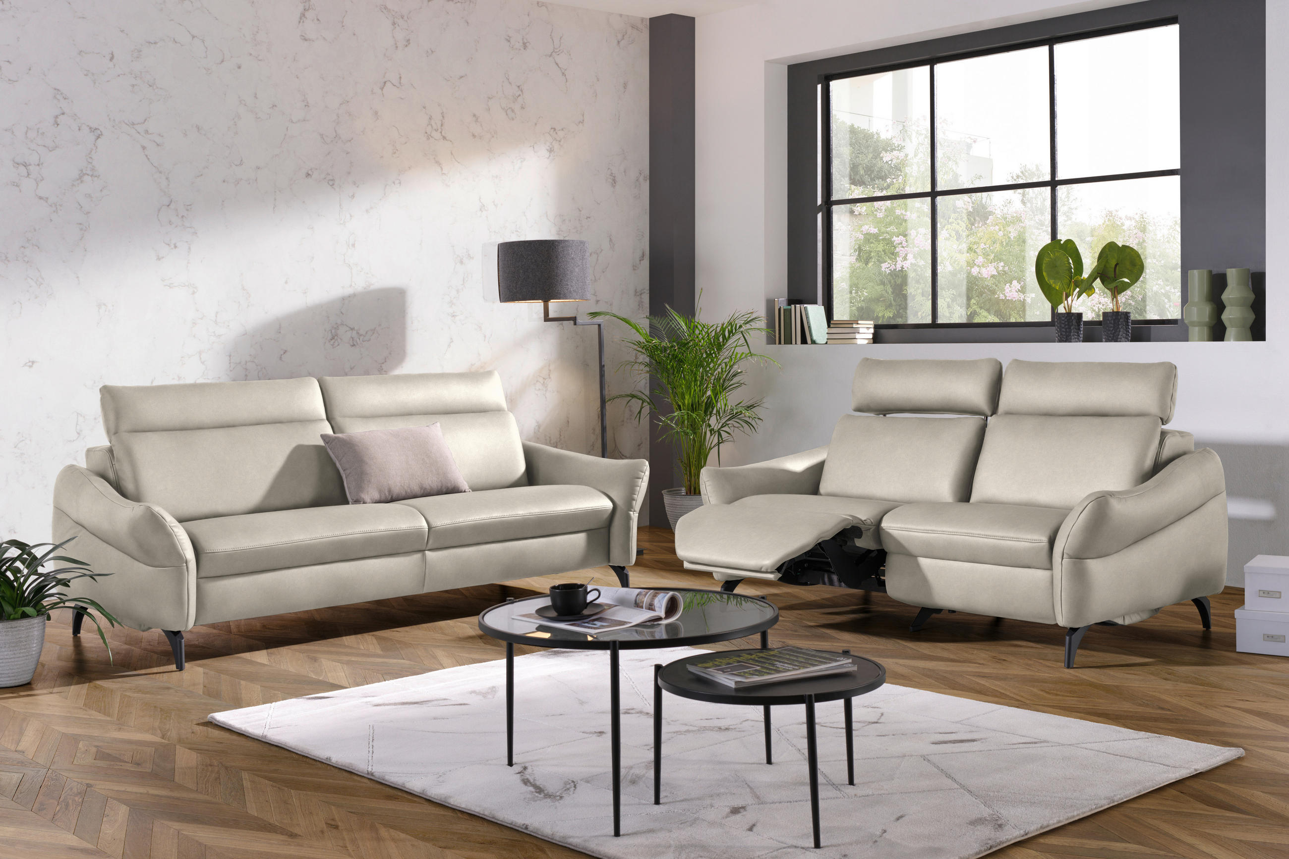 2-SITZER-SOFA in Leder Ecru  - Ecru/Anthrazit, Design, Leder/Metall (187/92/97cm) - Himolla Komfortklass