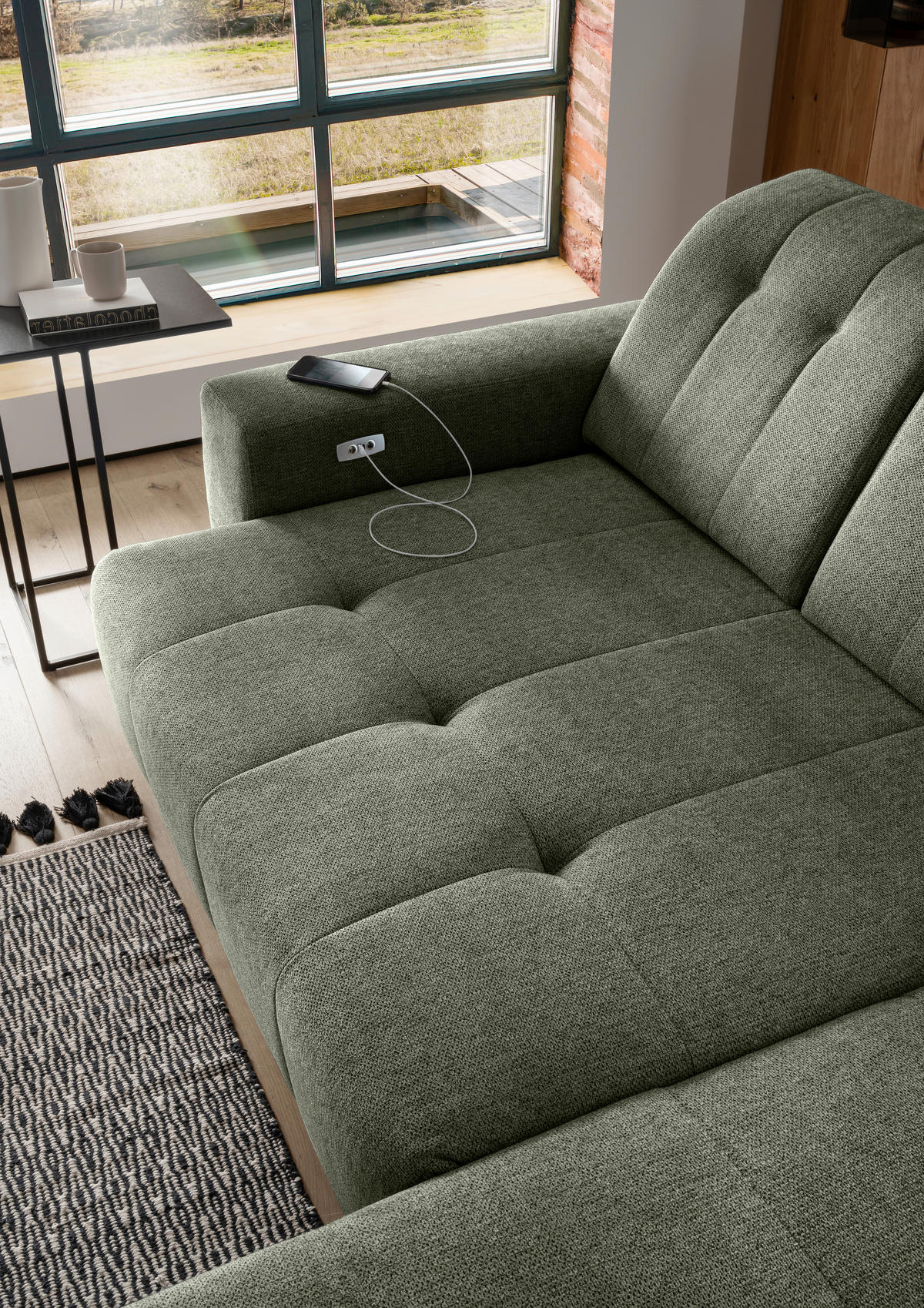 ECKSOFA in Chenille Grün  258/180 cm  - Schwarz/Grün, MODERN, Textil/Metall (258/180cm) - Livetastic
