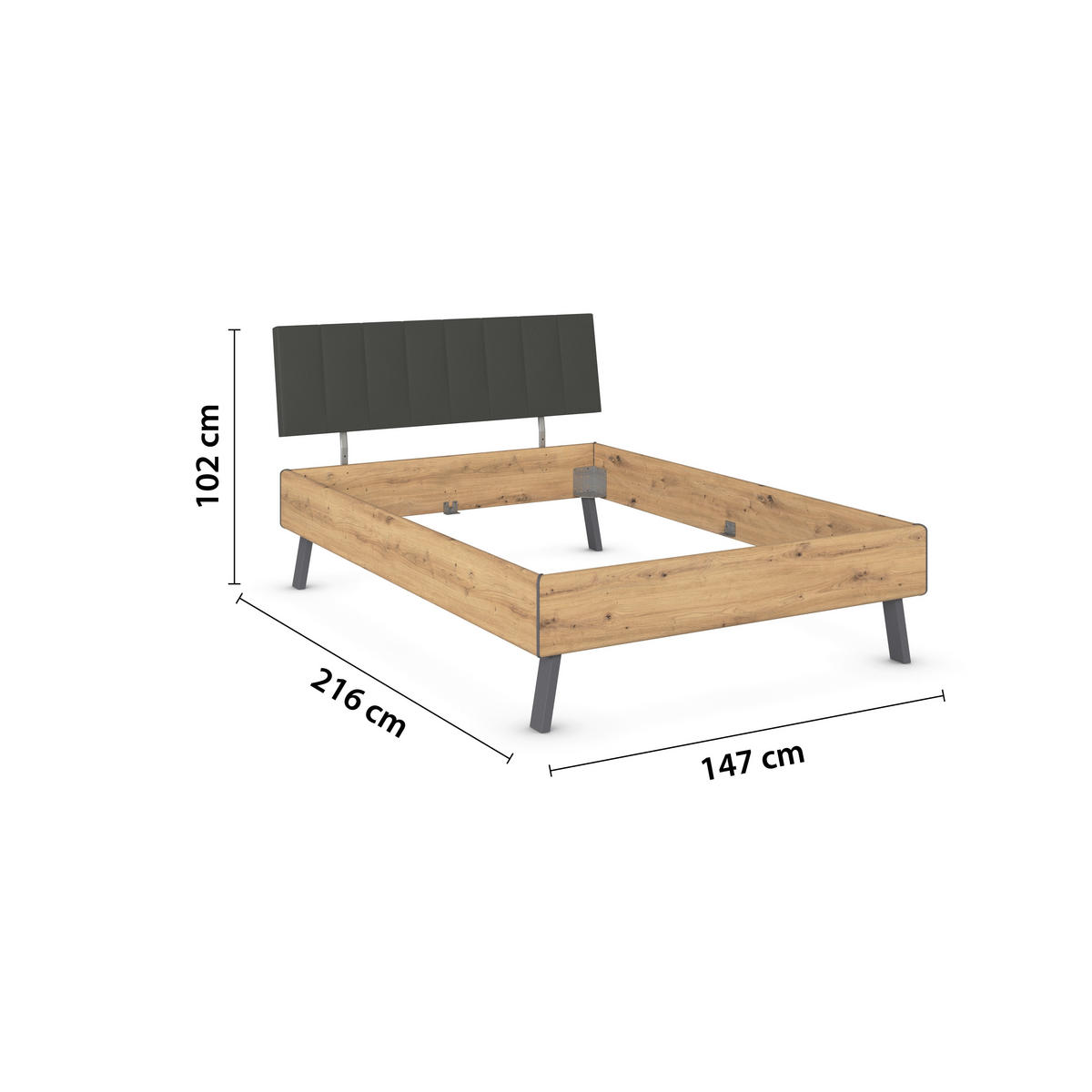 BETT 140/200 cm  in Eiche Artisan  - Eiche Artisan/Grau, Design, Textil/Metall (140/200cm) - Carryhome