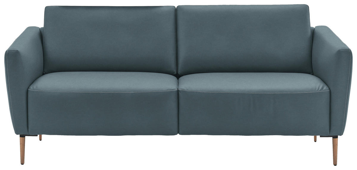 2-SITZER-SOFA  in Echtleder Blaugrau   - Eichefarben/Beige, Natur, Leder/Holz (207/86/87cm) - Valnatura