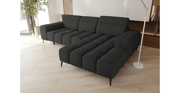 ECKSOFA Anthrazit Flachgewebe Rücken echt, Kopfteilverstellung, Sitztiefenverstellung  - Anthrazit/Schwarz, KONVENTIONELL, Kunststoff/Textil (273/171cm) - Carryhome
