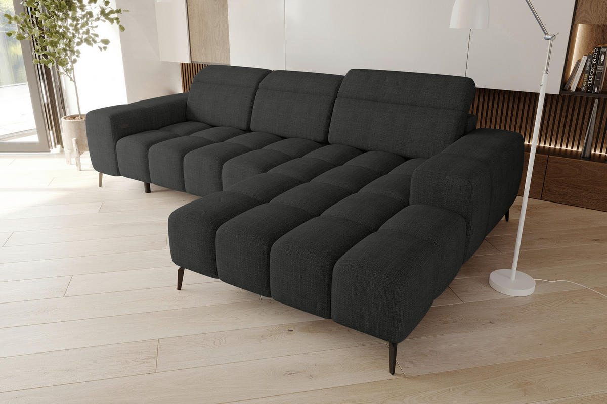 ECKSOFA Anthrazit Flachgewebe Rücken echt, Kopfteilverstellung, Sitztiefenverstellung  - Anthrazit/Schwarz, KONVENTIONELL, Kunststoff/Textil (273/171cm) - Carryhome