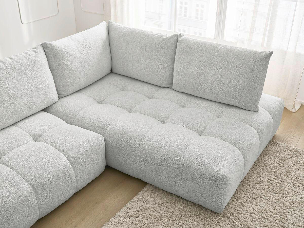 ECKSCHLAFSOFA EVEREST  mit Rücken echt, Armteil links, Armteil rechts Flachgewebe Hellgrau  - Hellgrau/Schwarz, MODERN, Kunststoff/Textil (320/212cm)