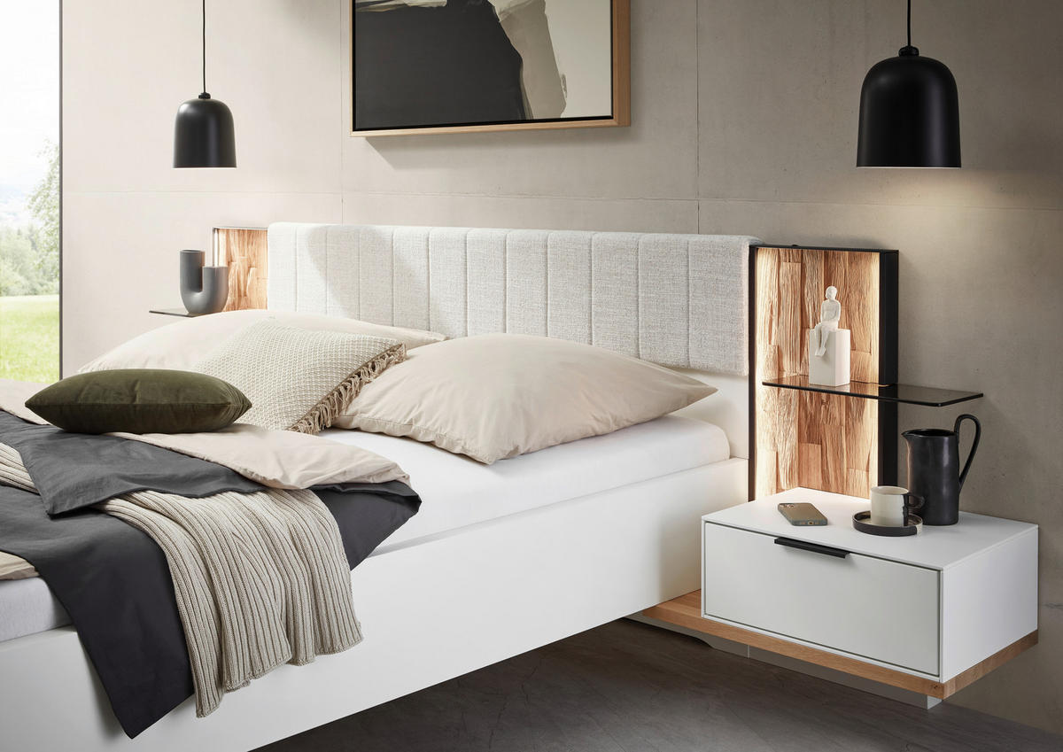BETTANLAGE 180/200 cm  in Weiß, Wildeiche, Anthrazit, Naturfarben  - Wildeiche/Anthrazit, Design, Holz/Holzwerkstoff (180/200cm) - Dieter Knoll