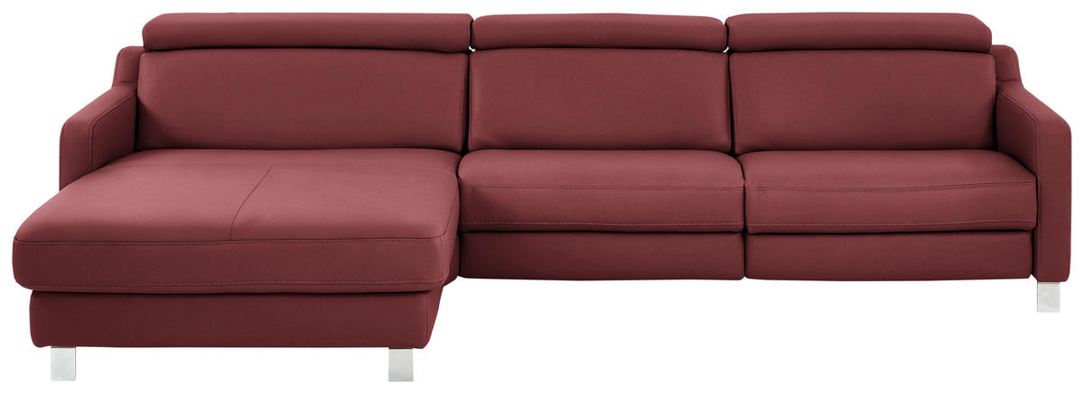 ECKSOFA in Echtleder Dunkelrot  - Chromfarben/Dunkelrot, Design, Leder/Metall (176/291cm) - Valdera