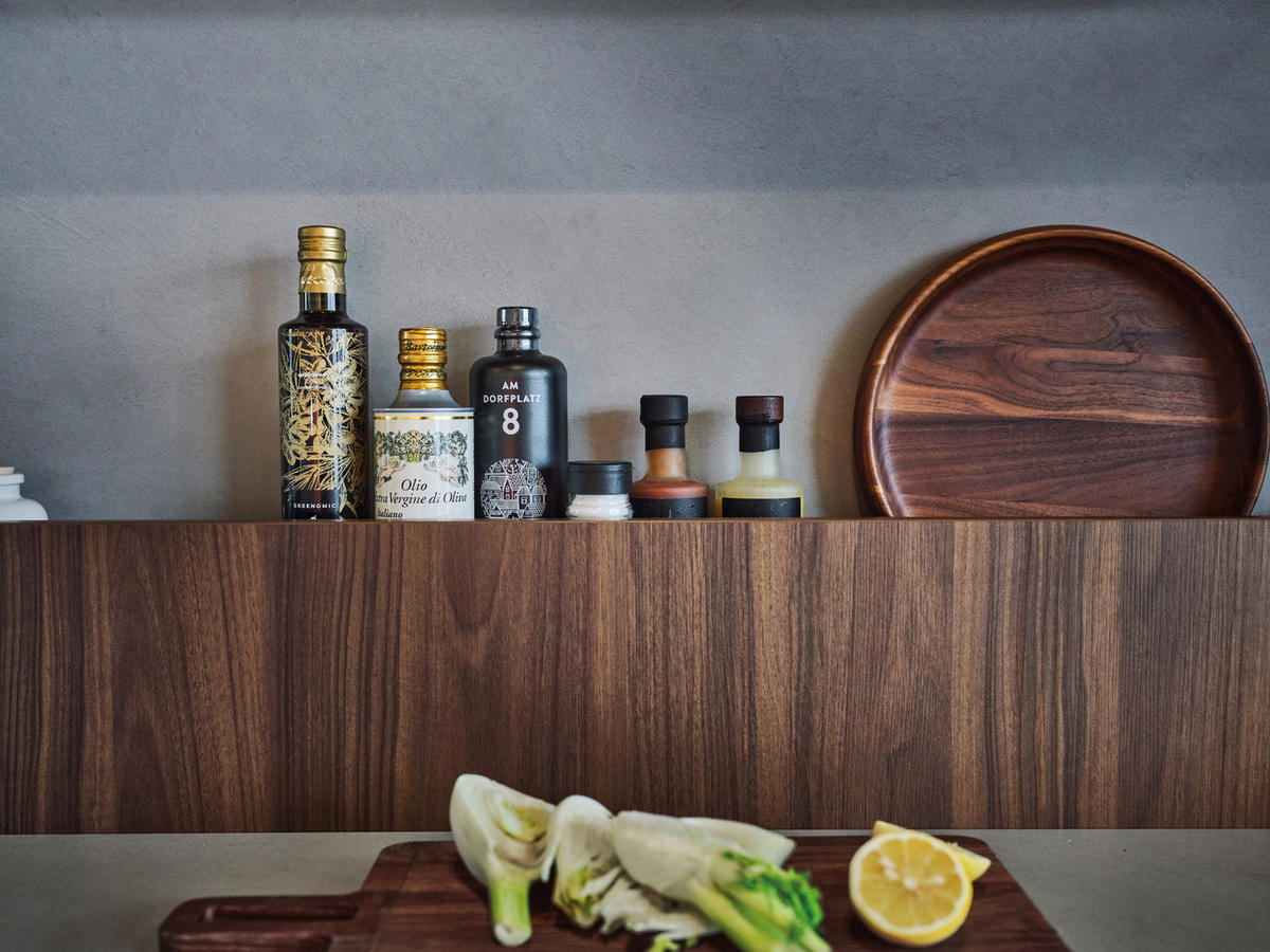 EINBAUKÜCHE   - Dunkelbraun/Hellgrau, Basics, Holzwerkstoff - EWE